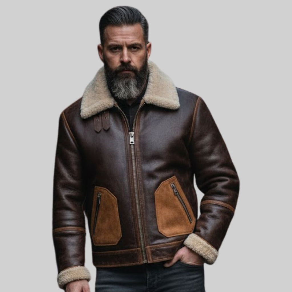ROBERTO | Chaqueta de Cuero Ecológico Con Cuello De Sherpa